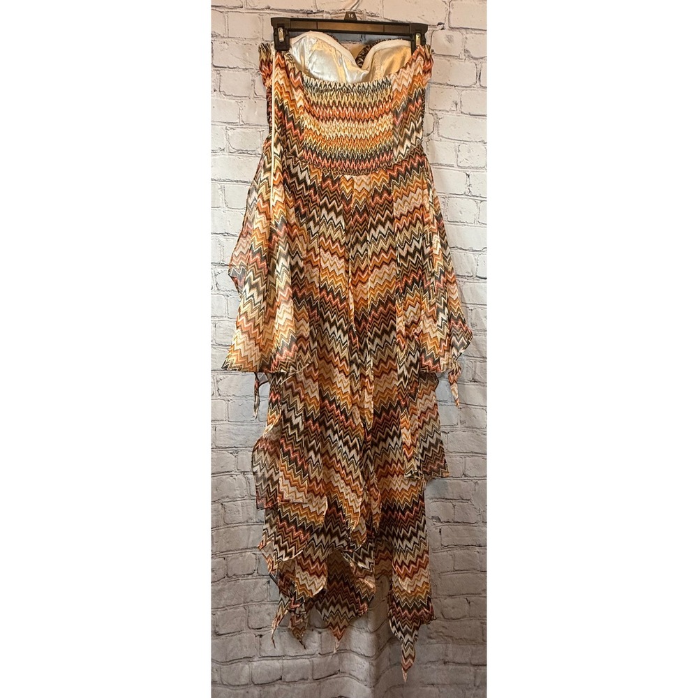 Quiro Large Strapless Chevron Print Dress High Low Hem Party Cocktail Cute‎ - Picture 3 of 4